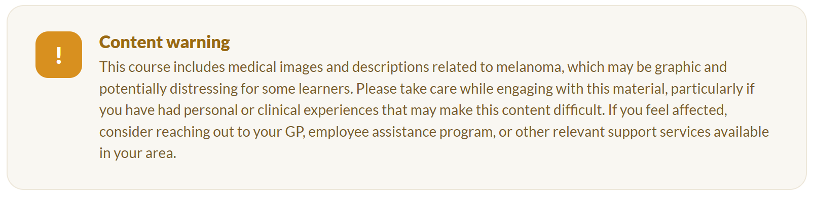 Content warning for course